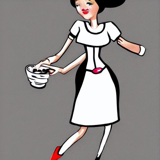 Prompt: beautiful anthropomorphic female sheep working as a waitress from the 5 0 s, cartoon, digital art, full character, abstract, high detail drawing