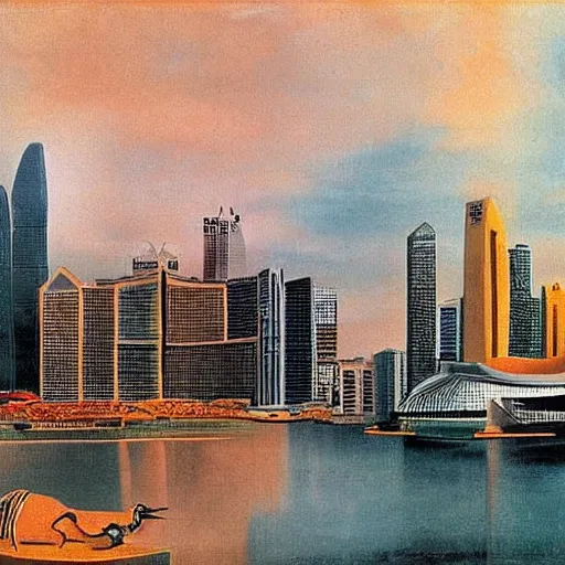 Image similar to The Singapore skyline painted by Salvador Dali