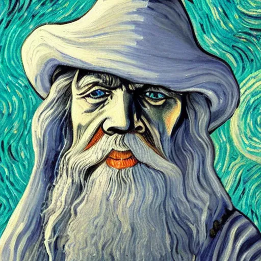 Image similar to A painting of Gandalf the Grey, painting, van gogh art style