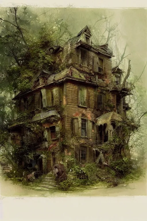 Image similar to (((((a ramshackle manhattan brownstone deep in the forest, completely overgrown))))) by Jean-Baptiste Monge!!!!!!!!!!!!!!!!!!!!!!!!!!!