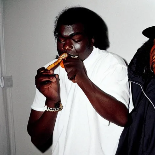 Image similar to a photograph of michael jackson and biggie smoking a joint together