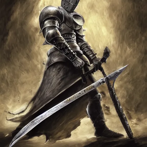 Prompt: a knight with a large sword, digital painting masterpiece by kentaro miura and frank frazetta, hyper detailed, realism, gorgeous, beautiful, 4 k manga wallpaper, inspired by berserk