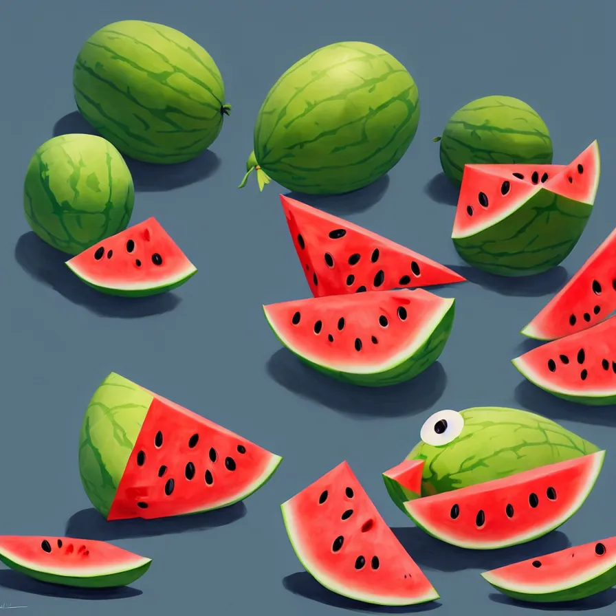 Prompt: Goro Fujita illustrating a watermelon full of flavor on a plain background, art by Goro Fujita, sharp focus, highly detailed, ArtStation