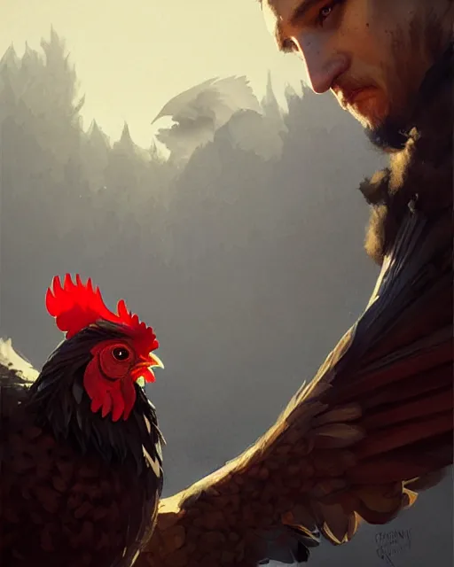 Prompt: chicken in the nights watch | | realistic shaded, fine details, realistic shaded lighting painting by greg rutkowski, diego gisbert llorens, magali villeneuve, artgerm, jeremy lipkin, michael garmash, rob rey