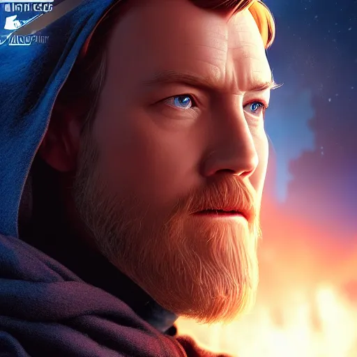 Image similar to obi-wan kenobi, star wars, octane render, high quality, 4k, artstation, artgerm, portrait, detailed face, sharp focus, low contrast,