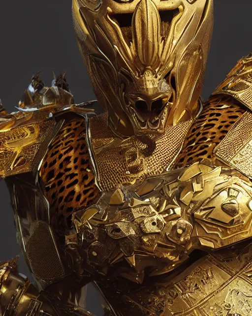 Prompt: hyper realistic king of babilon with the head of leopard full gold armour, photorealistic, 3 d render cinema 4 d, 8 k texture, concept art by greg rutkowski, ilya kushinov, gaston bussiere, craig mullins