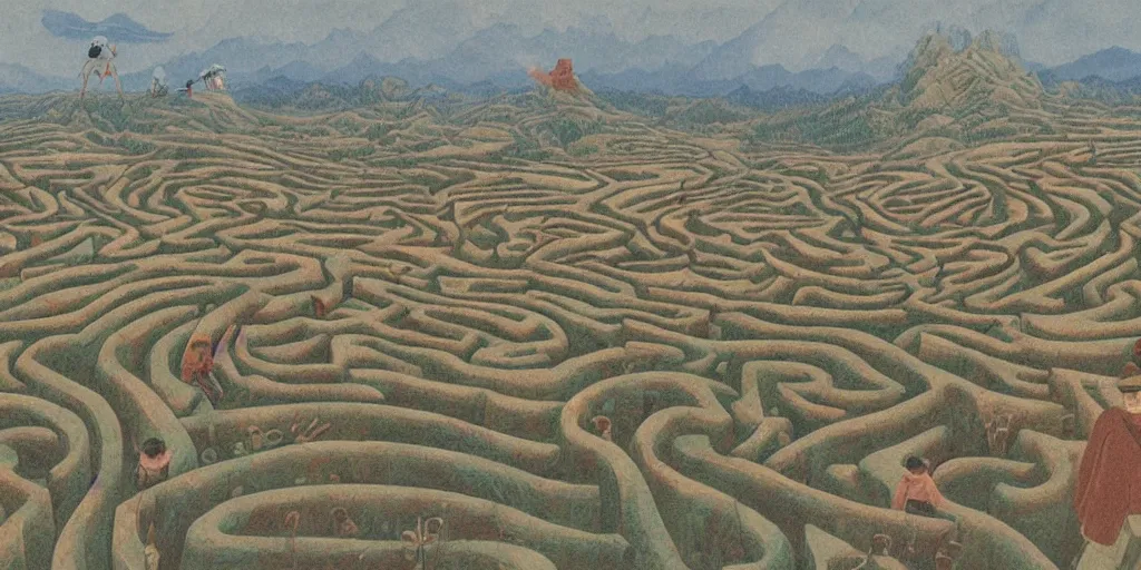 Prompt: the grand landscape of the endless maze, art by kotaro chiba