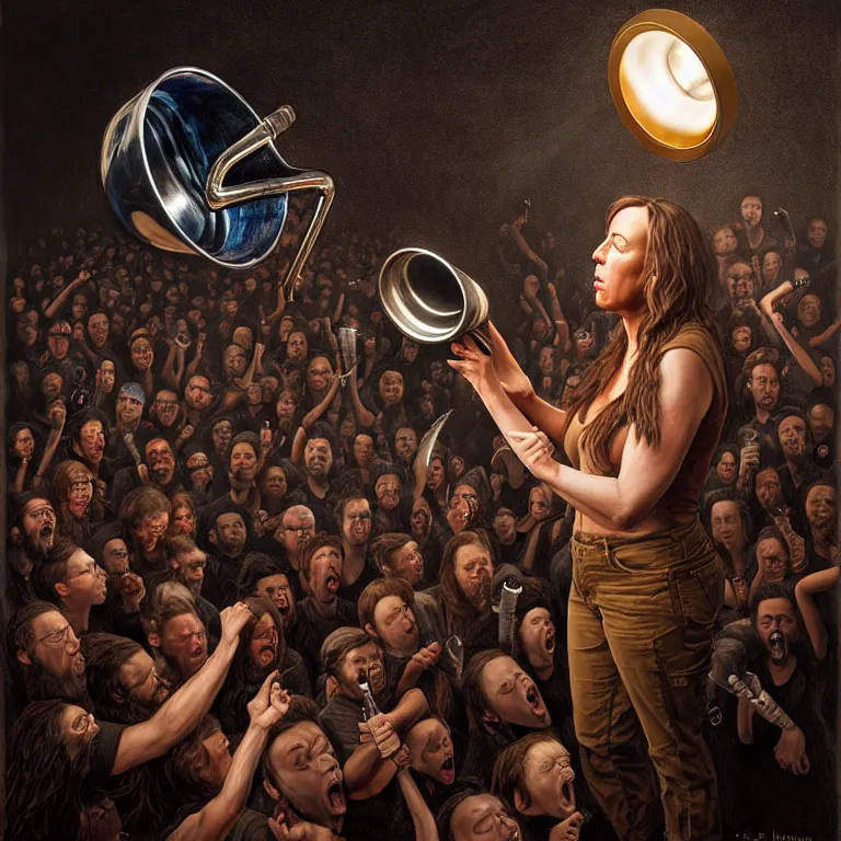 Image similar to epic professional digital art of alex jones holding a bullhorn, atmospheric lighting, painted, intricate, detailed, by leesha hannigan, wayne haag, reyna rochin, ignacio fernandez rios, mark ryden, iris van herpen.