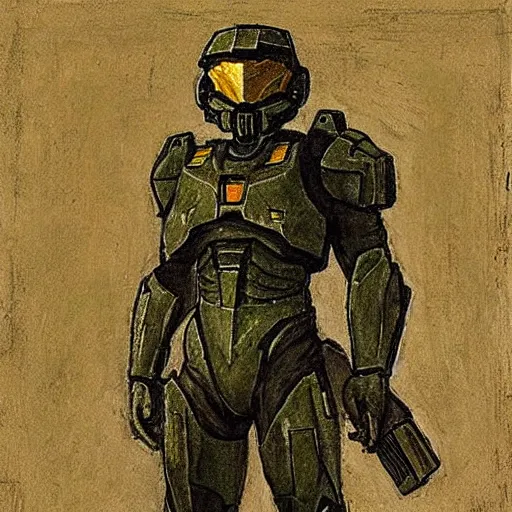 Prompt: master chief by leonardo davinci