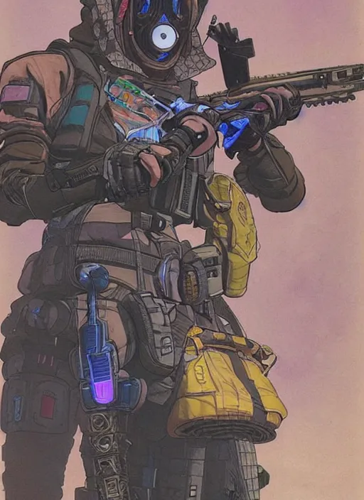 Image similar to apex legends cyberpunk athletic hired gun. concept art by james gurney and mœbius. gorgeous face.