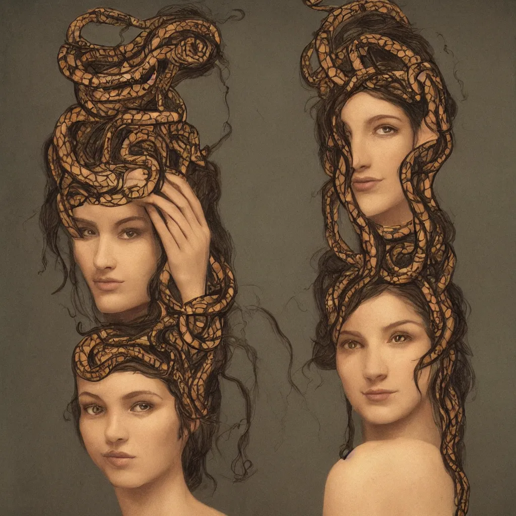 Image similar to Symmetrical portrait of a beautiful woman with snakes in her hair