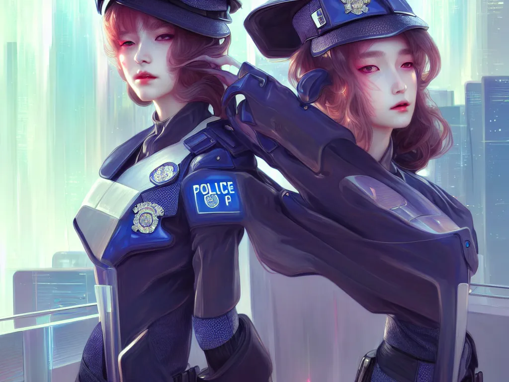 Image similar to portrait futuristic police uniform girl, at future neon light tokyo rooftop, ssci - fi and fantasy, intricate and very very beautiful and elegant, highly detailed, digital painting, artstation, concept art, smooth and sharp focus, illustration, art by tan zi and ayanamikodon and alphonse mucha and wlop