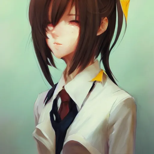 Prompt: portrait of a catgirl with a yellow tie by krenz cushart, stu_dts, yoshiku, wlop, trending on ArtStation, Pixiv