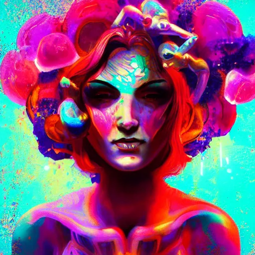 Prompt: psychedelic mushroom girl, trending on artstation