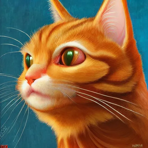 Prompt: ginger vampire cat in the museum, cuddly fur, highly detailed, sharp focus, digital painting, artwork by Victor Adame Minguez + Yuumei + Tom Lovell + Sandro Botticelli