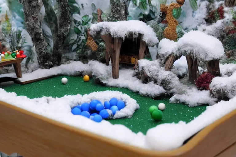 Image similar to fisher price pool table snowy jungle scene Scene from TV show 55mm