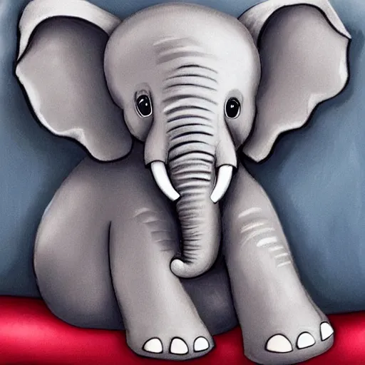 Prompt: cute baby elephant sitting on sofa watching tv detailed digital painting