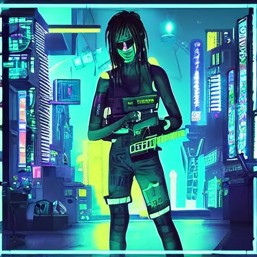 Image similar to “cyberpunk kids with guns and electronic devices, neon lights, sharp, detailed”