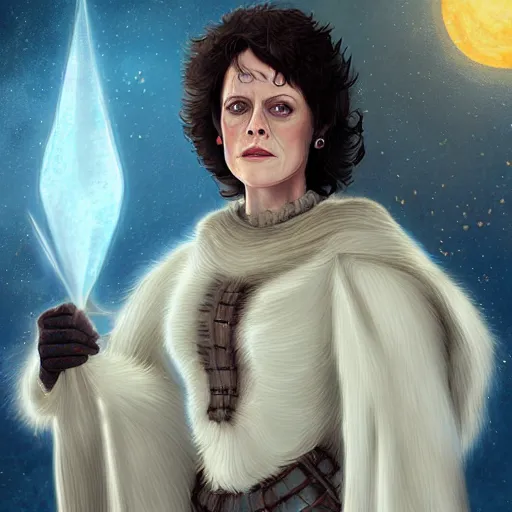 Image similar to young sigourney weaver as a d & d ice warlock, character portrait by wlop