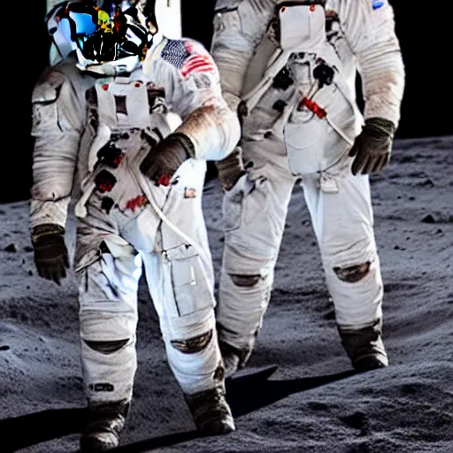 Prompt: Barack Obama and Elon Musk wearing spacesuits on the moon, medium close up shot, extremely detailed, 4k, trending on ArtStation, digital art, cinematic lighting