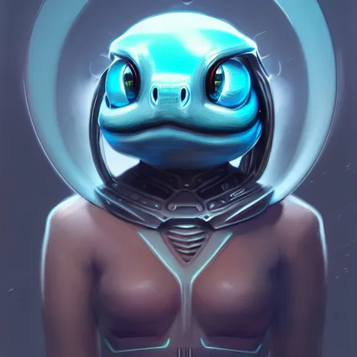 Prompt: futuristic Squirtle cyborg portrait, sci-fi, amber eyes, full body, fantasy, intricate, elegant, highly detailed, digital painting, artstation, concept art, smooth, sharp focus, illustration, art by artgerm and greg rutkowski and alphonse mucha