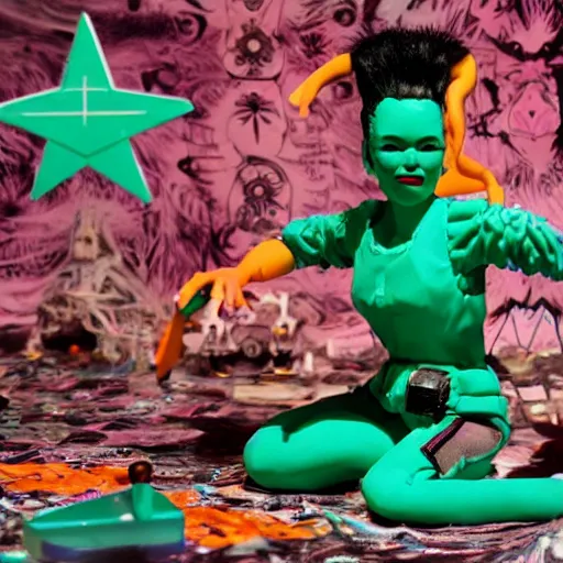 Image similar to bjork at burning man, activity play centre, stop motion vinyl action figure, plastic, toy, butcher billy style