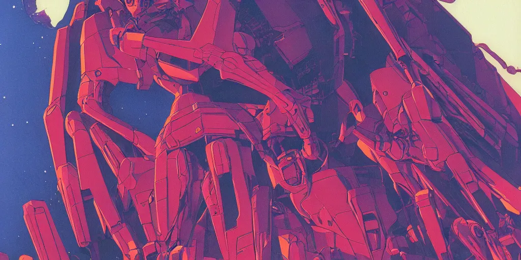 Image similar to risograph grainy painting of gigantic huge evangelion face with a lot of details - like mech covered ooze, by moebius and dirk dzimirsky, close - up wide portrait