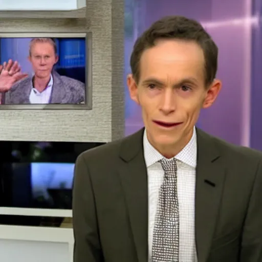 Image similar to the skinniest man alive, still from television interview on news channel