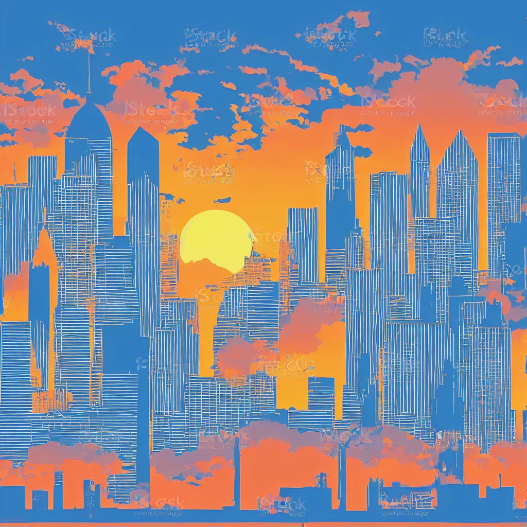 Prompt: minimialist vector art of tampa skyline at sunset, illustration