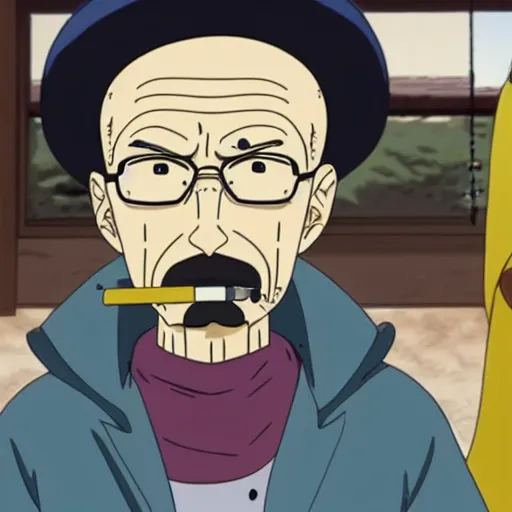 Image similar to walter white smoking a joint with jesse pinkman, in One Piece Anime Series, 4k Resolution.