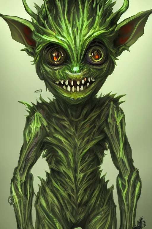 Image similar to a humanoid figure plant goblin with large glowing eyes, highly detailed, digital art, sharp focus, trending on art station, artichoke, anime art style