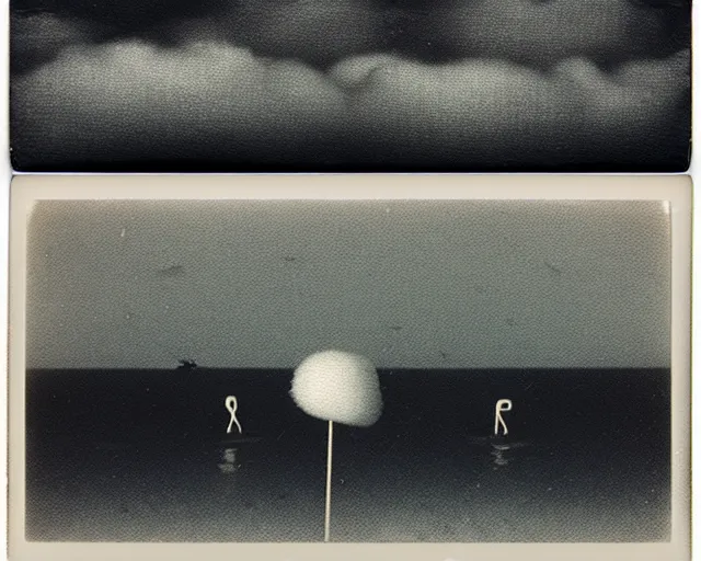 Prompt: Yves Tanguy. Magritte. Hazy polaroid collage. black cubes made of metal, concrete, and slime falling from the sky. the sum of the parts is greater than the whole. POV photos from the apocalypse. 4000 ISO. Yves Tanguy. Magritte. images that you are not supposed to see