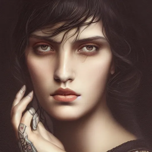 Image similar to tom bagshaw portrait, beautiful portrait of chiara tews in desert robes, black hair, professionally retouched, focus eyes, ultra realistic soft painting, insanely detailed linework, symmetrical accurate intricate features, behance, 8 k