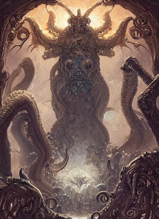 Image similar to digital _ painting _ of _ lovecraftian gods _ by _ filipe _ pagliuso _ and _ justin _ gerard _ symmetric _ fantasy _ highly _ detailed _ realistic _ intricate _ port