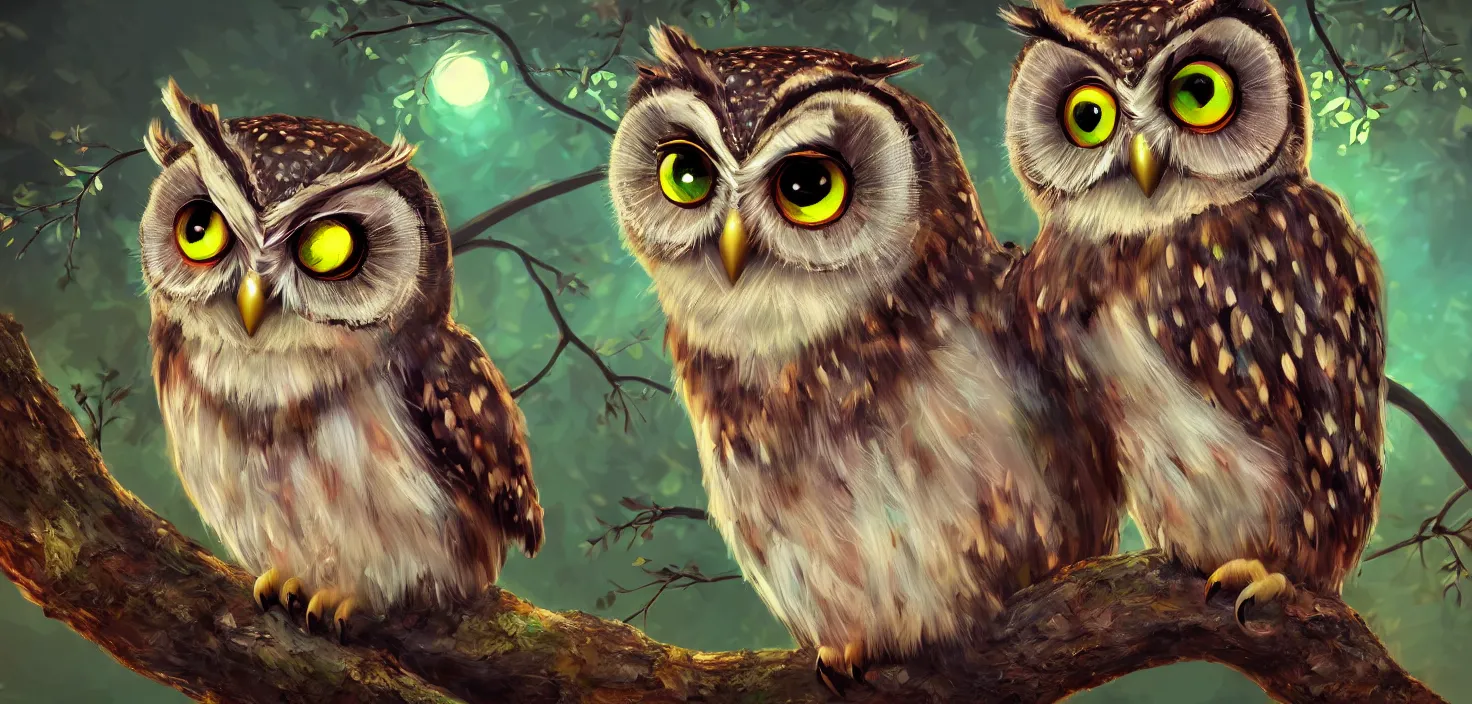 Cute Wise Owl in Mystical Tree · Creative Fabrica