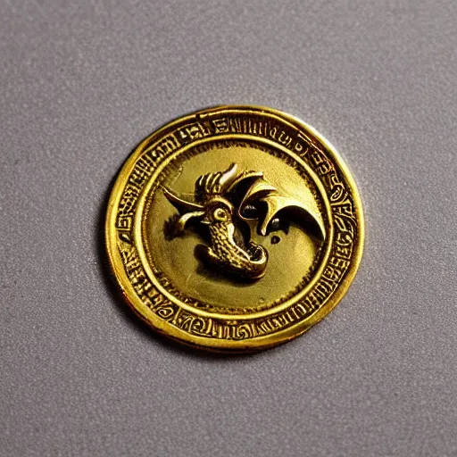 Prompt: pirate coin made of gold portraying of a dragon, high detail