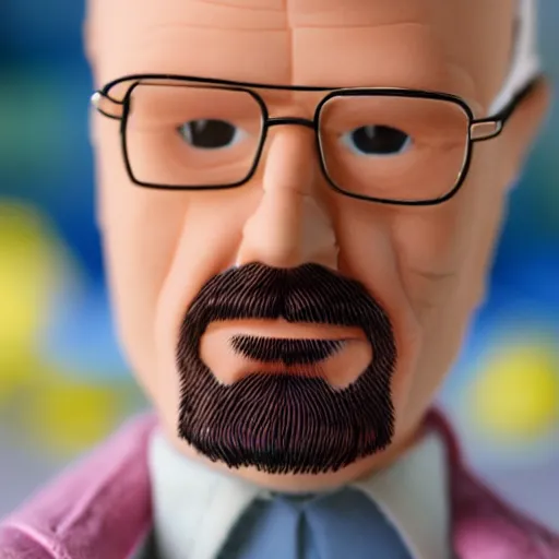 Prompt: walter white as a barbie doll, toy, photography, depth of field,