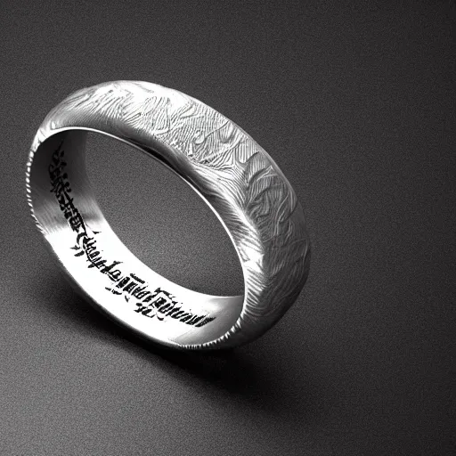 Image similar to the ring from lord if the rings with an imprinted ruler, cm scale imprinted on the inside of the ring, one ring to rule them all, dark background, highly detailed, 8 k, trending on artstation, mystic, rpg artwork, by peter jackson, by sauron