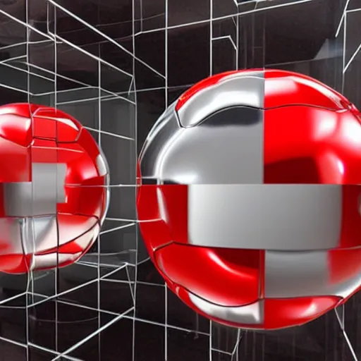 Prompt: chrome spheres on a red cube, recursive