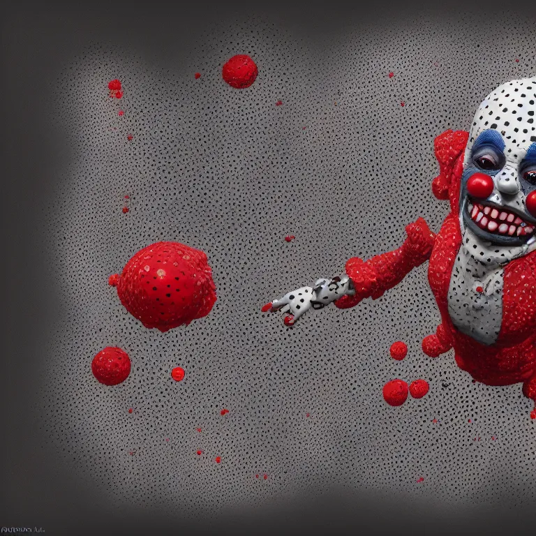 Image similar to trypophobia and coulrophobia incarnate, the anthropomorphic personification of a fear of clowns made of countless holes, digital painting, trending on artstation, 8 k wallpaper