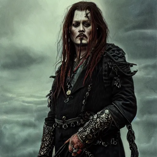 Prompt: Johnny Depp, elden ring boss, matte painting, detailed, elden ring, oil on canvas