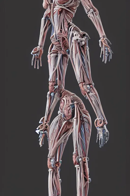 Prompt: symmetry!! full body female human anatomy concept, medical anatomy, cybernetic implants, tire rubber, mecha limbs, muscular system reference, anatomical art, digital art, in the style of amanda lilleston, luka mivsek, bryan christie, ranjit ghosh, artstation, pinterest, deviantart, photoshop, octane render, unreal engine