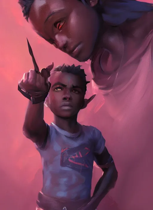 Image similar to An epic fantasy comic book style portrait painting of a small dark skinned boy thief, unreal 5, DAZ, hyperrealistic, octane render, cosplay, RPG portrait, dynamic lighting