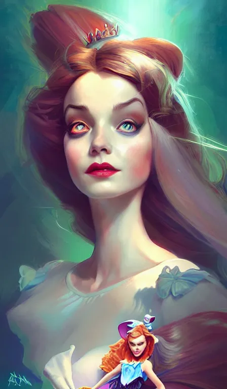 Image similar to illustration of alice from alice in wonder land, portrait, sharp focus, digital art, concept art, dynamic lighting, by anna dittmann 0. 3 5, mark arian 0. 2 5, marc davis 0. 7 5, and sandra chevrier 0. 5 5