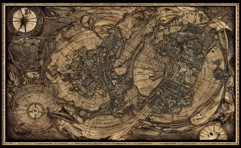 Image similar to rose of winds map, metal scapes, steampunk, art nouveau style