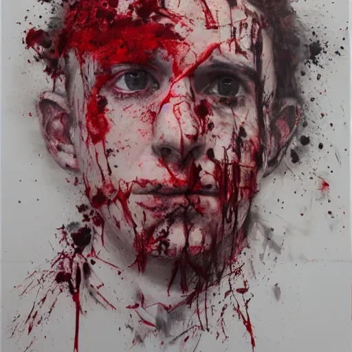 Image similar to matte portrait of a depressed young man covered in dirt and blood, by Antony Micallef by Camille Rose Garcia