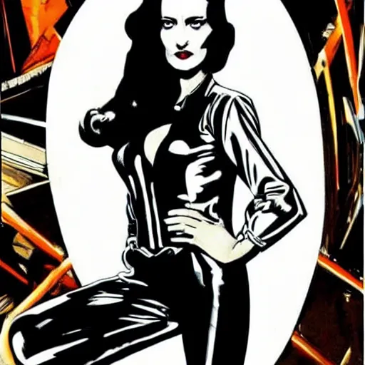 Image similar to eva green as high tech spy, art by jim steranko