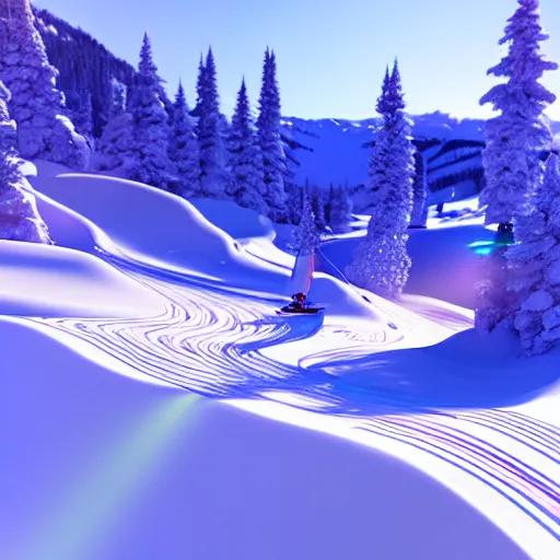 Image similar to : psychedelic ski resort, hyper - realistic, detailed, render by c 4 d octane, unreal engine, 8 k 3 d render