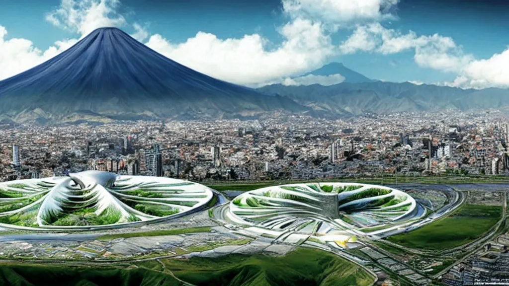 Image similar to Super-Nuclear, Ultra-Natural, Quito, Ecuador; by Oswaldo Moncayo and Vincent Callebaut; Art Direction by James Cameron;