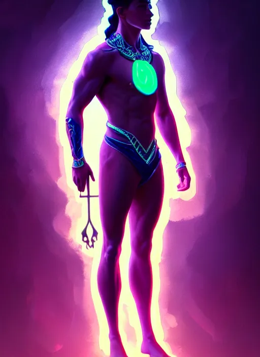 Prompt: a male humanoid phantom adventurer, glowing neon skin, magical aura, dnd fantasy character, full body portrait, ultra realistic, intricate, elegant, highly detailed, digital painting, artstation, smooth, sharp, focus, illustration, art by artgerm and greg rutkowski and alphonse mucha